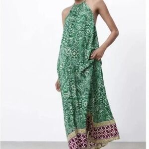 Zara Halter Dress Green with Purple Border Summer Dress